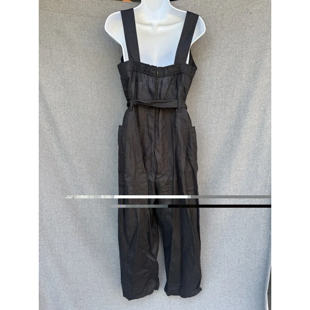 Everlane The Linen Side Button Jumpsuit Womens 4 100% European Flax Linen Black